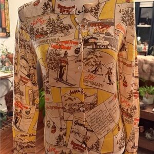 J. Crew Vintage Ski Print Long Sleeve Cardigan - Yellow and Cream